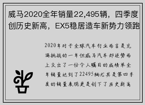 威马2020全年销量22,495辆，四季度创历史新高，EX5稳居造车新势力领跑者