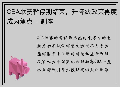 CBA联赛暂停期结束，升降级政策再度成为焦点 - 副本